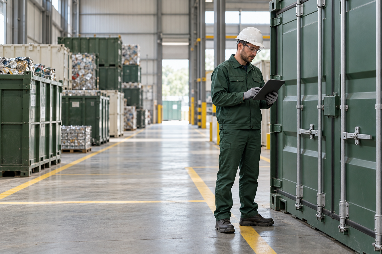 Conceptual illustration of recycling materials and industrial operations